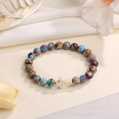 8mm Natural Stone Cross Bracelet for Men and Women