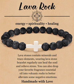 8mm Natural Stone Cross Bracelet for Men and Women