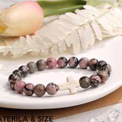 8mm Natural Stone Cross Bracelet for Men and Women