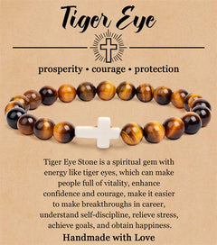 8mm Natural Stone Cross Bracelet for Men and Women