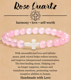 8mm Natural Stone Cross Bracelet for Men and Women