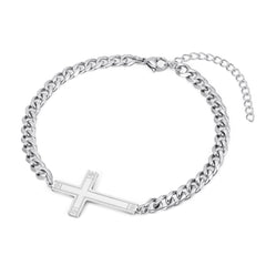 Stainless Steel Men's Silver Cross Bracelet
