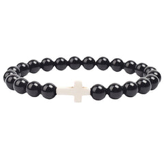 8mm Natural Stone Cross Bracelet for Men and Women
