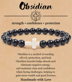 8mm Natural Stone Cross Bracelet for Men and Women