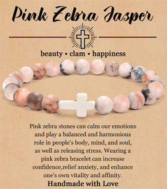 8mm Natural Stone Cross Bracelet for Men and Women