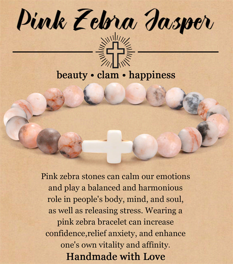 8mm Natural Stone Cross Bracelet for Men and Women
