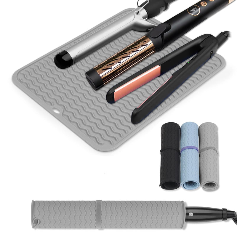 Oversize Silicone Heat Resistant Mat for Curling Iron Hair Straightener Flat Irons and Hot Hair Styling Tools Portable Wrap Cover with Velcro for Home Travel Gym Salon(14.2