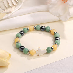8mm Natural Stone Cross Bracelet for Men and Women