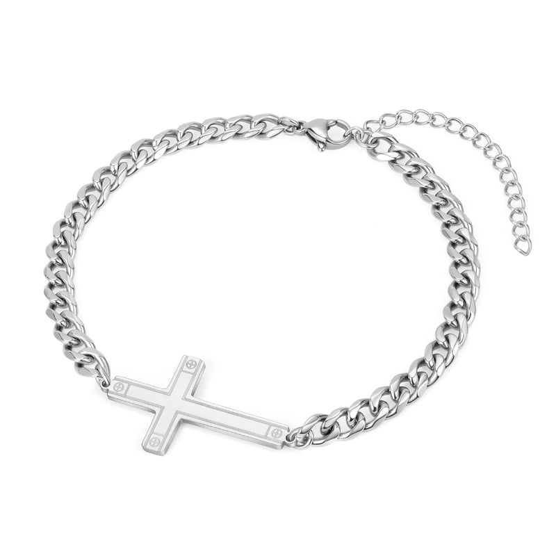 Stainless Steel Men's Silver Cross Bracelet