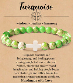 8mm Natural Stone Cross Bracelet for Men and Women