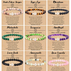8mm Natural Stone Cross Bracelet for Men and Women