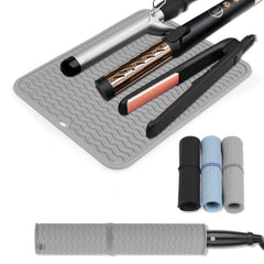 Oversize Silicone Heat Resistant Mat for Curling Iron Hair Straightener Flat Irons and Hot Hair Styling Tools Portable Wrap Cover with Velcro for Home Travel Gym Salon(14.2" x 11")
