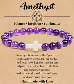 8mm Natural Stone Cross Bracelet for Men and Women