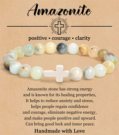 8mm Natural Stone Cross Bracelet for Men and Women
